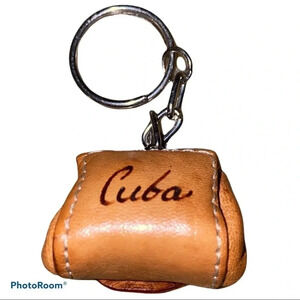 Tan faux leather Cuba keychain